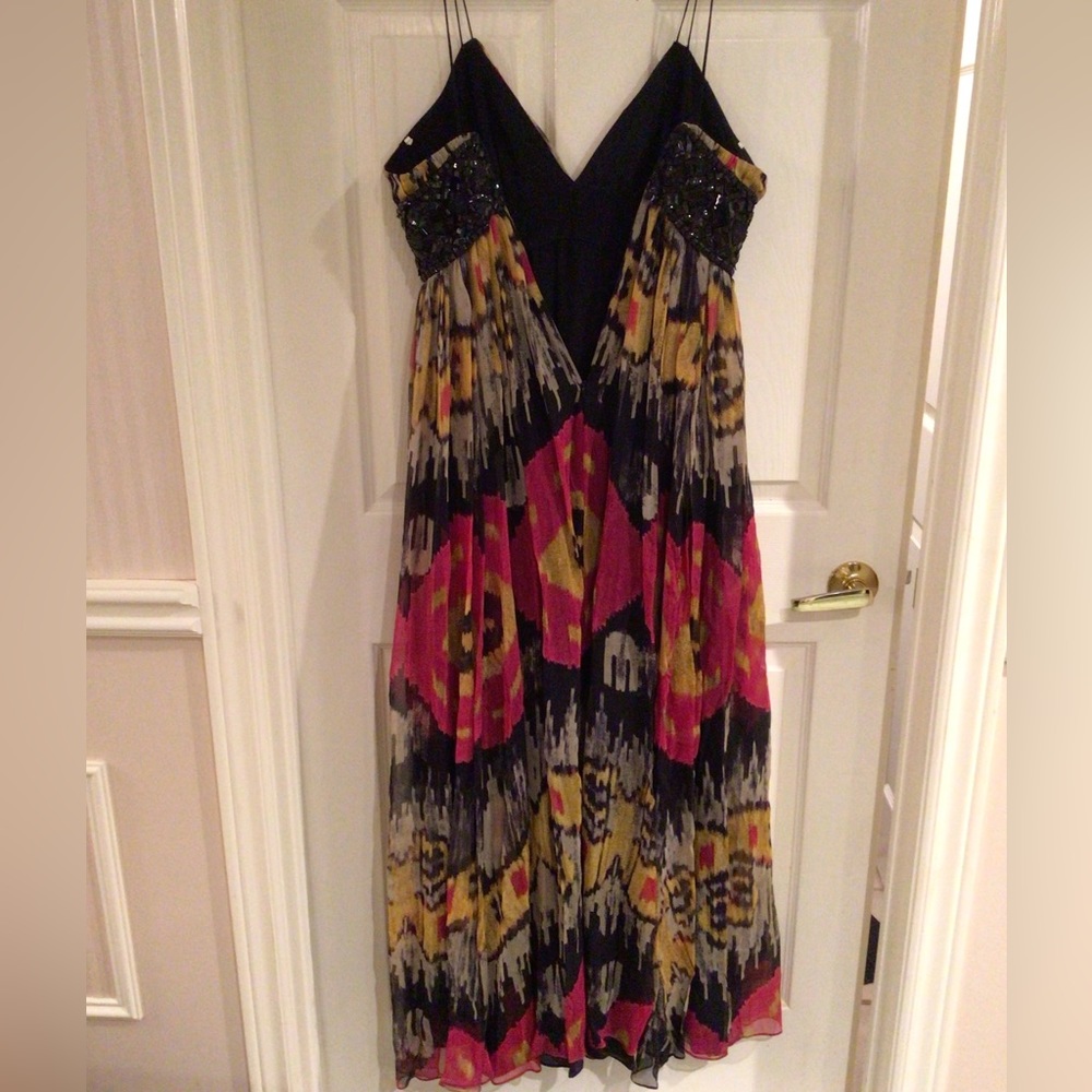💕Host Pick💕NWOT Marchesa notte silk multi coloured evening gown - Picture 7 of 11